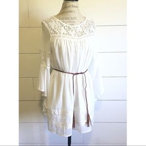 NWOT “Aphrodite” white lace belted boho dress